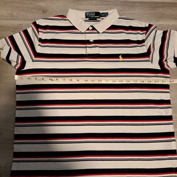 POLO Ralph Lauren Men's Blue White Striped Polo Shirt Custom Fit Size L - Picture 7 of 8